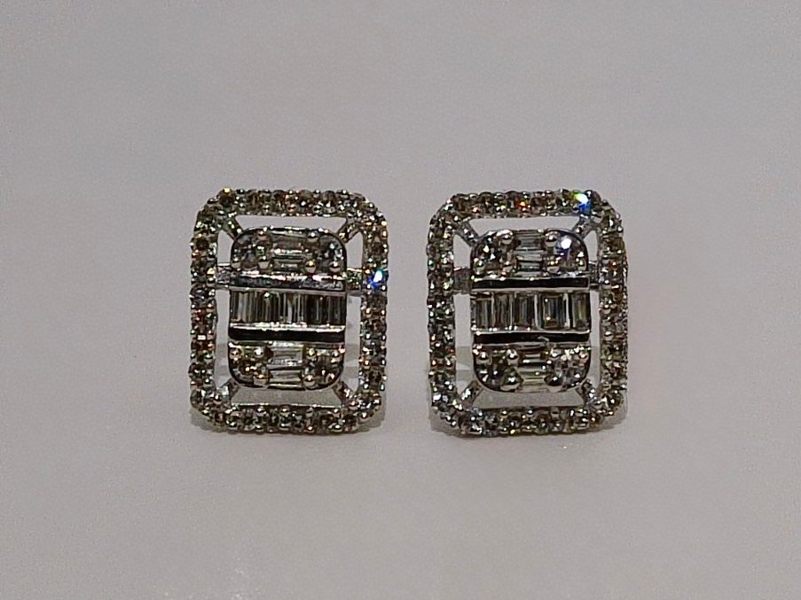 Diamond Emerald Shaped Stud Earrings