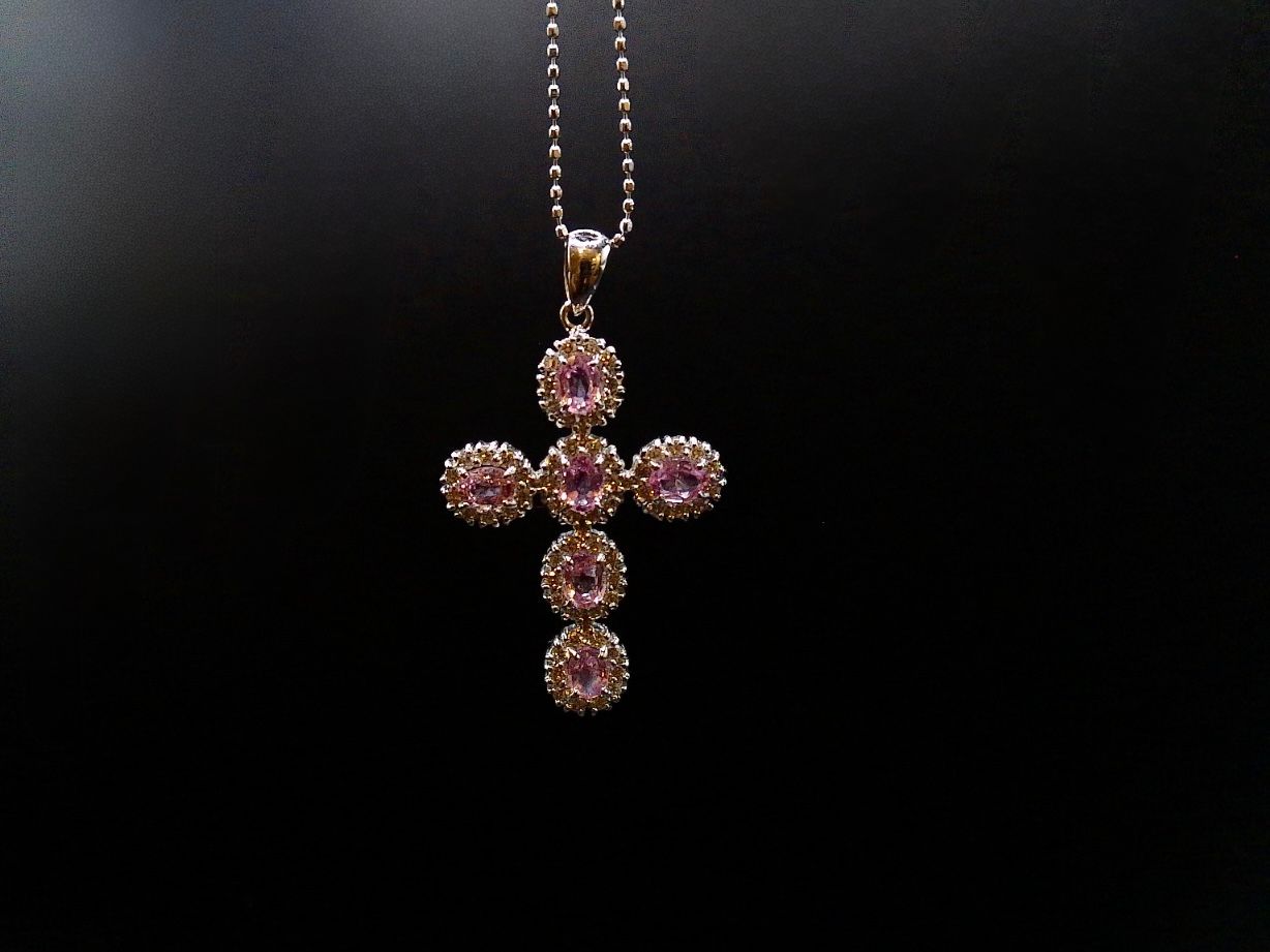 Diamond And Pink Sapphire Cross pendant