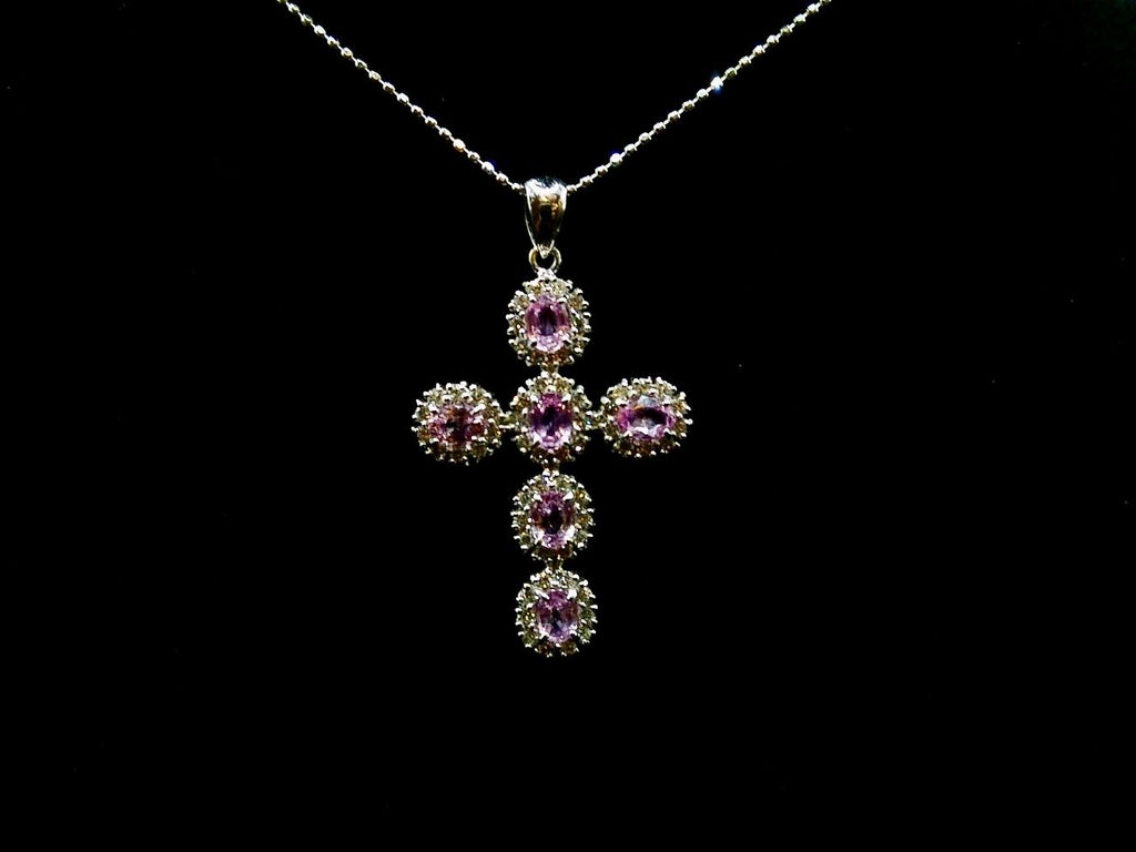 Diamond And Pink Sapphire Cross pendant