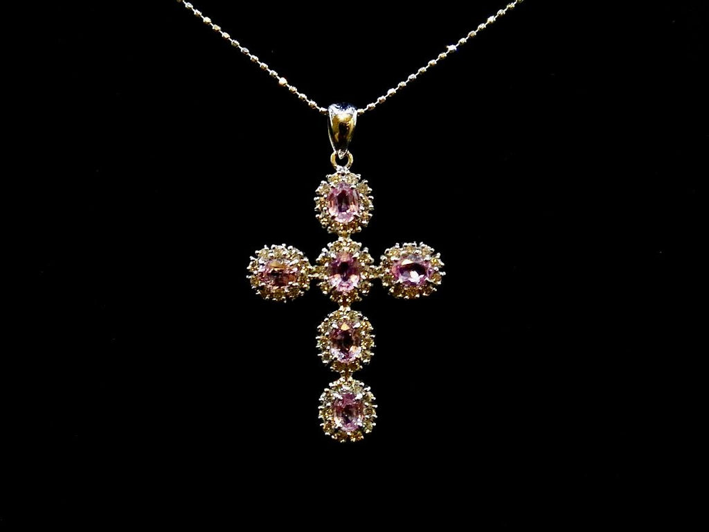 Diamond And Pink Sapphire Cross pendant