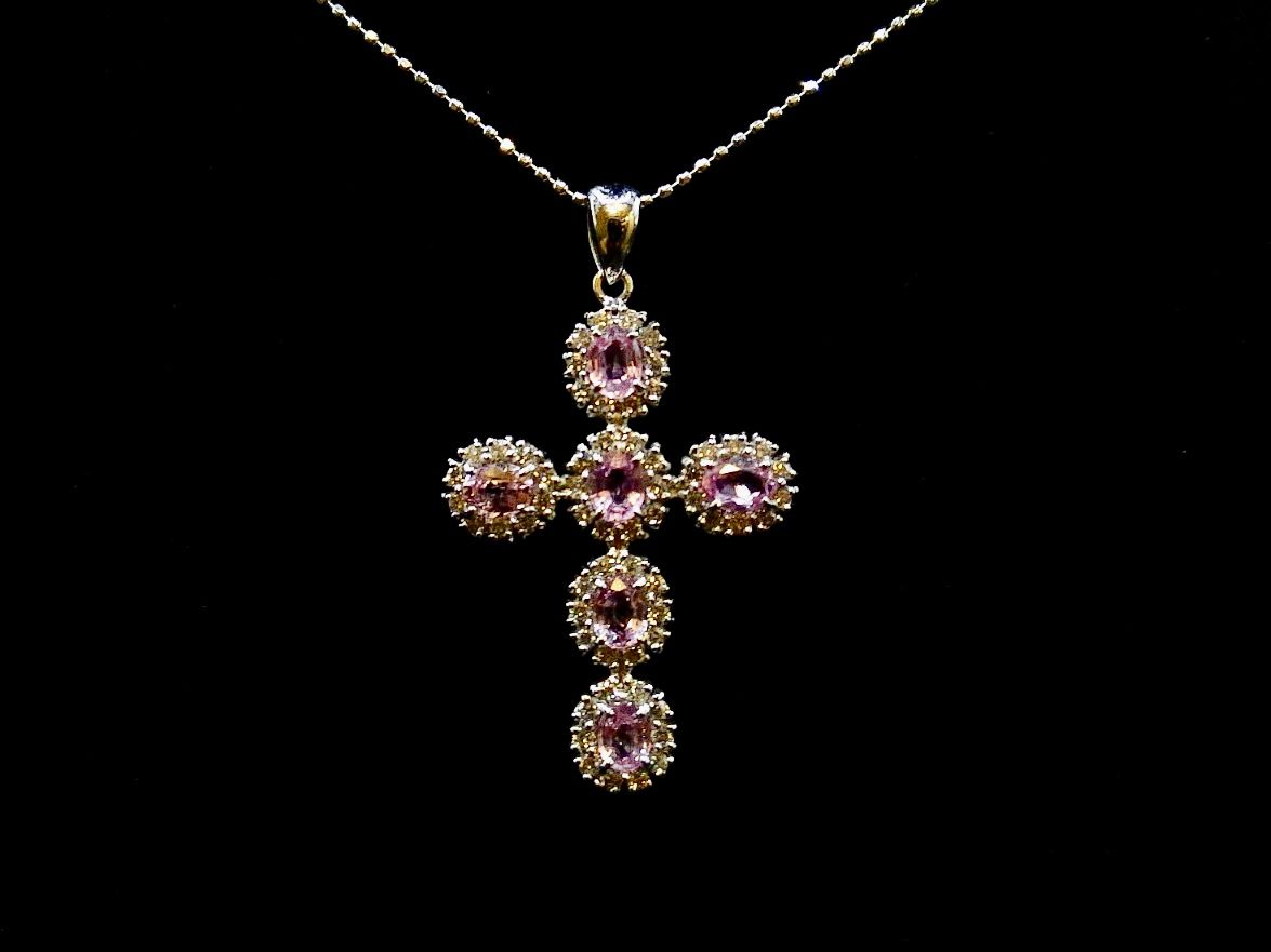 Diamond And Pink Sapphire Cross pendant